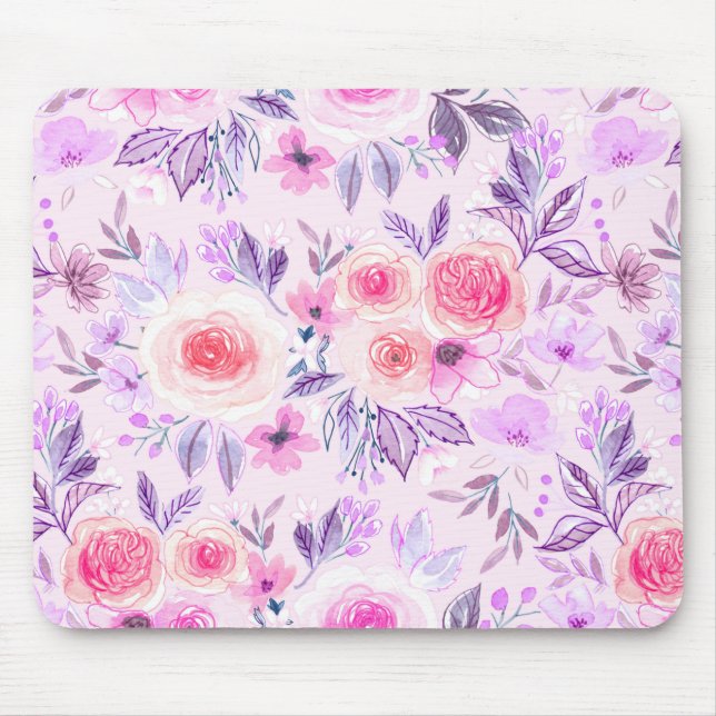 Tapis De Souris Fleurs d'aquarelle et feuilles 3 (Devant)