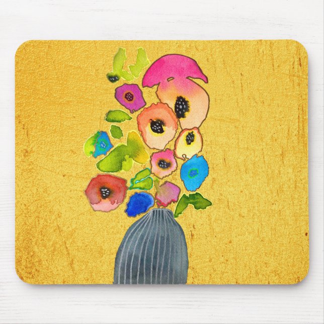 Tapis De Souris Fleurs d'aquarelle florale dans le vase (Devant)