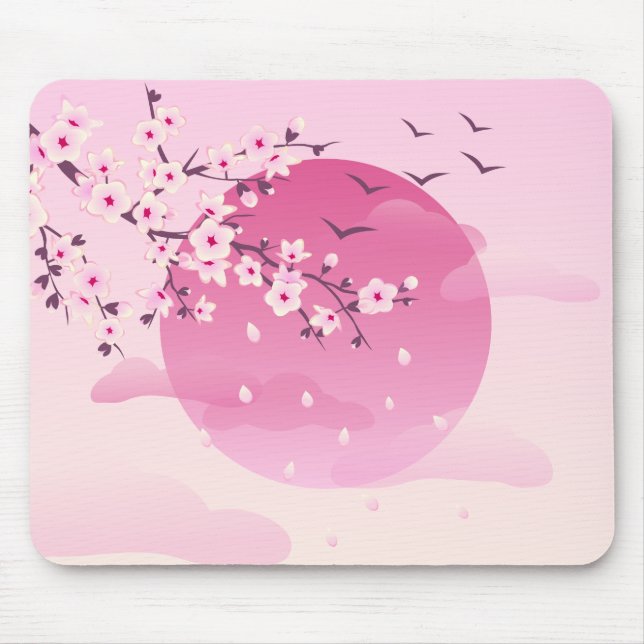 Tapis De Souris Fleurs de cerisier Paysage japonais rose (Devant)
