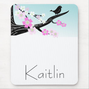 Tapis De Souris Fleurs de cerisier personnalisables d'oiseau de