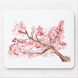 Tapis De Souris Fleurs de cerisier rose aquarelle peinture
