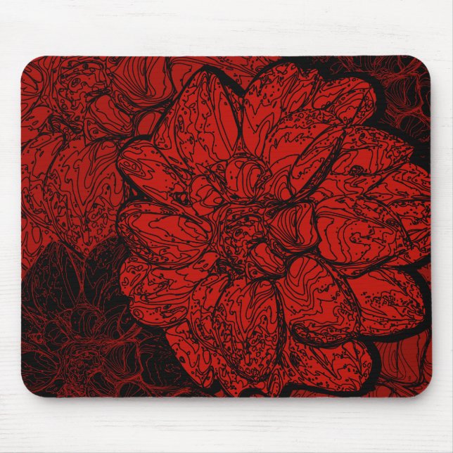 Tapis De Souris Fleurs de dahlia rouge et noire Ruby (Devant)