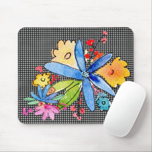 Tapis De Souris Fleurs De Doodle Sur En vichy Plaque De Souris