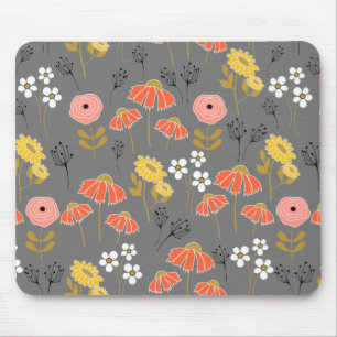 Tapis De Souris Fleurs de gribouillis orange et jaune