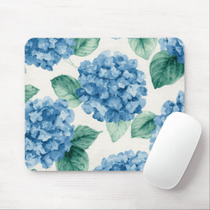 Tapis De Souris Fleurs de Hortensia Bleus Aquarelle Botanique Flor