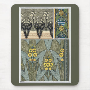 Tapis De Souris Fleurs de jardin Art nouveau vintage en forme de p