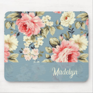 Tapis De Souris Fleurs de jardin de campagne Chic Shabby Script