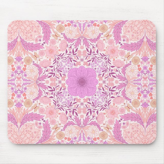 Tapis De Souris Fleurs de jardin rétro en rose (Devant)