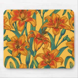 Tapis De Souris Fleurs de jour tawny, bleu et jaune
