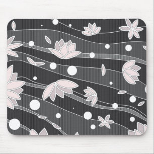 Tapis De Souris Fleurs de Lotus roses sur bandes noires