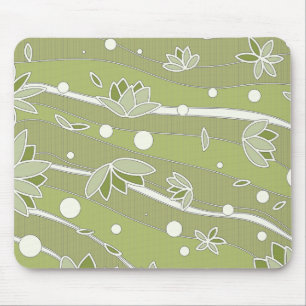 Tapis De Souris Fleurs de lotus vert sur bandes d'olivier