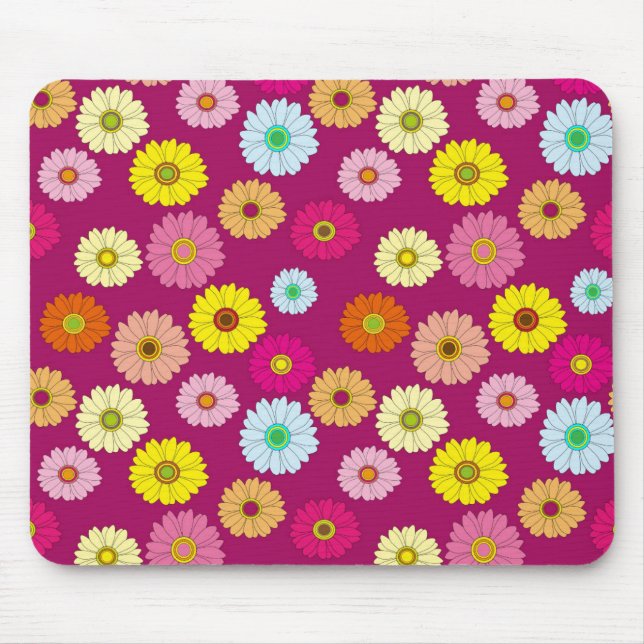 Tapis De Souris Fleurs de marguerite rose jaune (Devant)