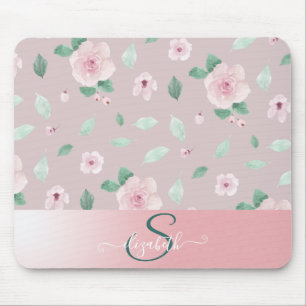 Tapis De Souris Fleurs de monogramme aquarelle chic