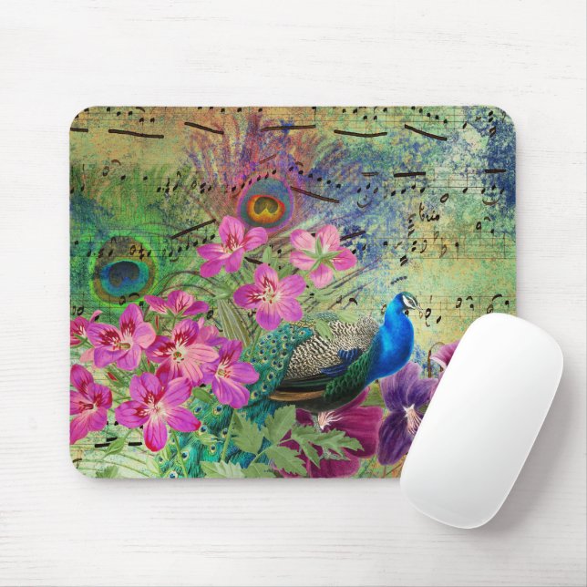 Tapis De Souris Fleurs de paon et musique (Avec souris)