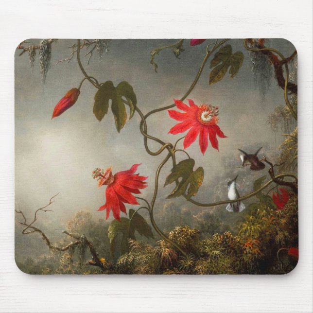 Tapis De Souris Fleurs de passion avec tête de colibris (Devant)