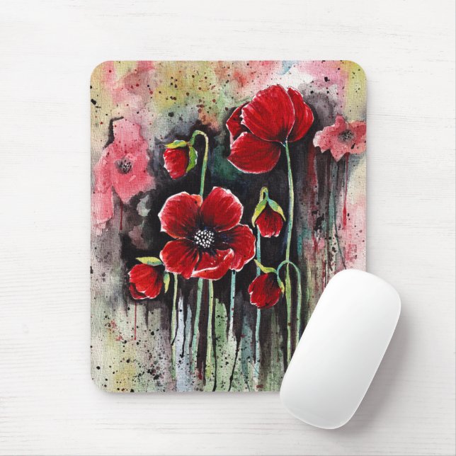 Tapis De Souris Fleurs De Pavot En Aquarelle (Avec souris)