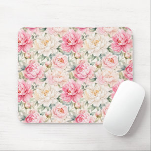 Tapis De Souris Fleurs de pivoine à l'aquarelle pastel doux