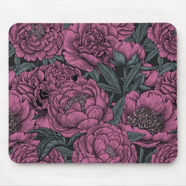 Tapis De Souris Fleurs de pivoines violettes (Devant)