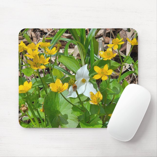 Tapis De Souris Fleurs de populage avec un trillium (Avec souris)