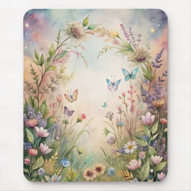 Tapis De Souris Fleurs de prairie et papillons (Devant)