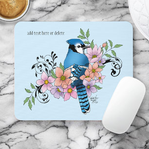 Tapis De Souris Fleurs de printemps bleu Jay