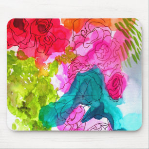 Tapis De Souris Fleurs de printemps peinture aquarelle abstraite