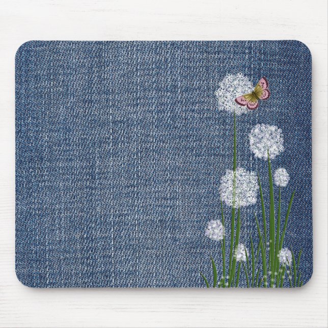 Tapis De Souris Fleurs de Puff sur Denim (Devant)