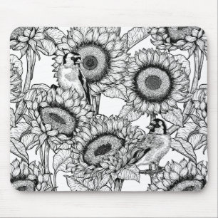 Tapis De Souris Fleurs de soleil et ailerons en noir et blanc