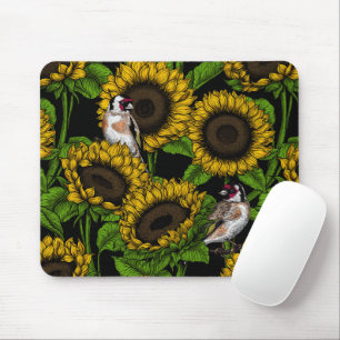 Tapis De Souris Fleurs de soleil et ailerons sur noir