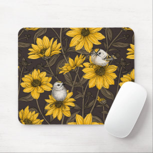Tapis De Souris Fleurs de soleil sauvages et crêtes d'or/ jaune