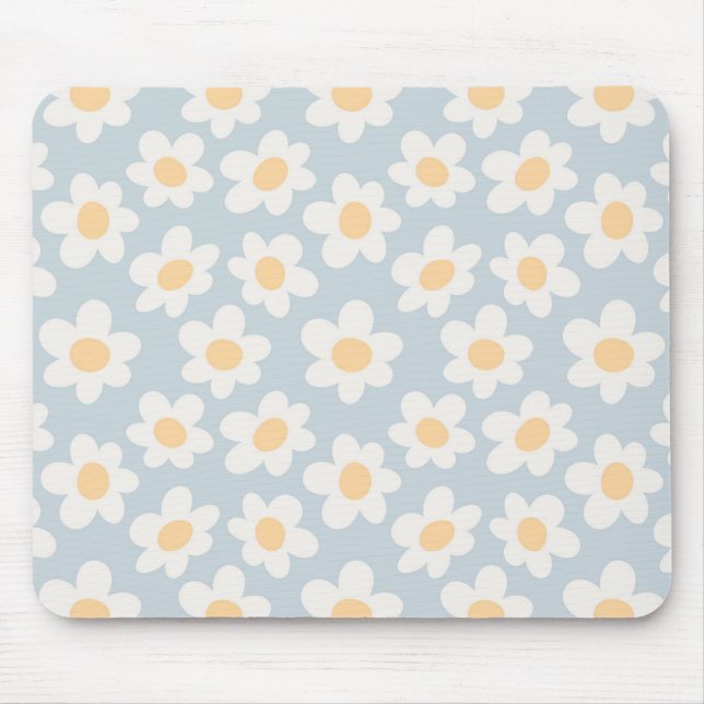 Tapis De Souris Fleurs de style rétro sur arrière - plan bleu (Devant)