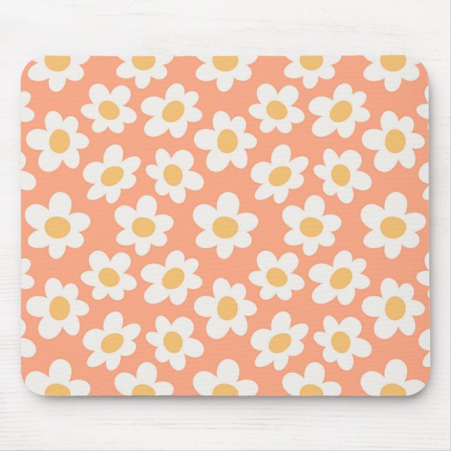 Tapis De Souris Fleurs de style rétro sur arrière - plan orange (Devant)