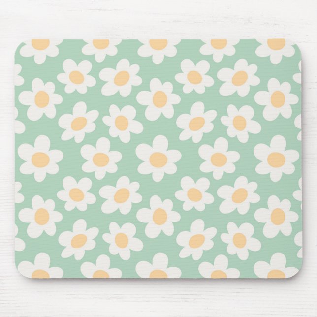 Tapis De Souris Fleurs de style rétro sur arrière - plan vert (Devant)