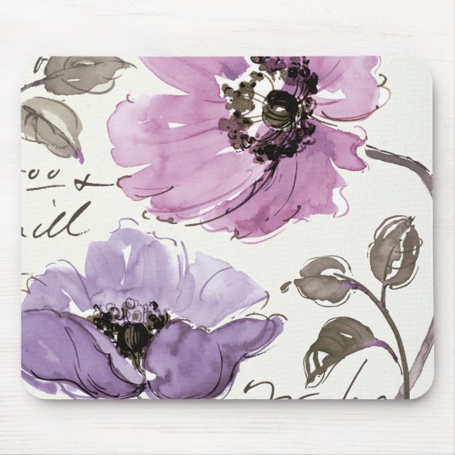 Tapis De Souris Fleurs de valse florales d'aquarelle de prune (Devant)