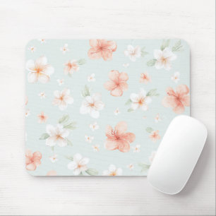 Tapis De Souris Fleurs d'Hibiscus Blanc Tropical Peach