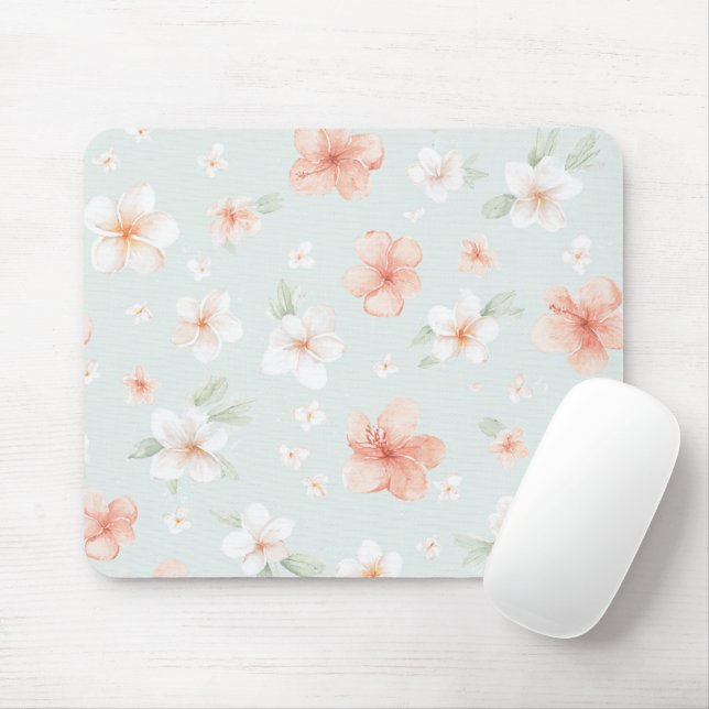 Tapis De Souris Fleurs d'Hibiscus Blanc Tropical Peach (Avec souris)