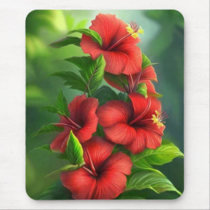 Tapis De Souris Fleurs d'Hibiscus rouge vibrantes avec Feuille-786