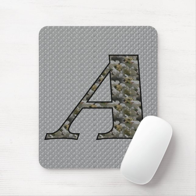 Tapis De Souris Fleurs d'hortensia à initiale de monogramme A (Avec souris)