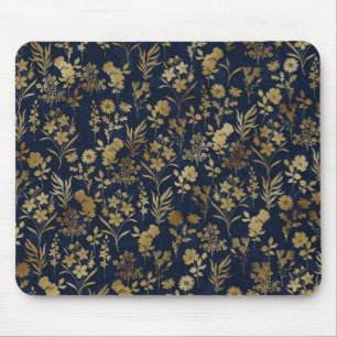 Tapis De Souris Fleurs d'or botanique Motif bleu