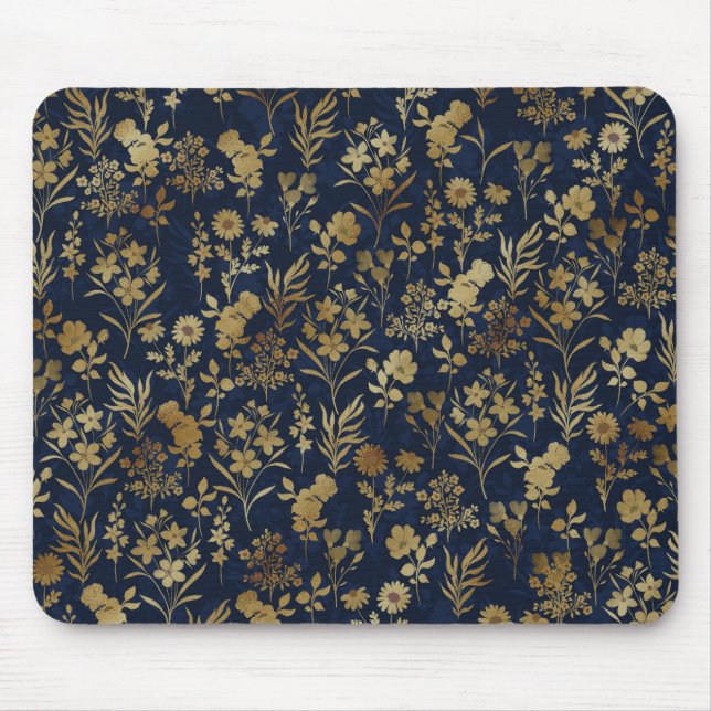 Tapis De Souris Fleurs d'or botanique Motif bleu (Devant)