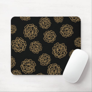 Tapis De Souris Fleurs élégantes d'Halloween jaune doré sur fond n