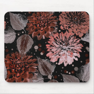 Tapis De Souris Fleurs en terre cuite avec des feuilles grises sur