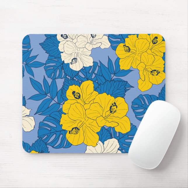 Tapis De Souris Fleurs et feuilles d'Hibiscus  (Avec souris)
