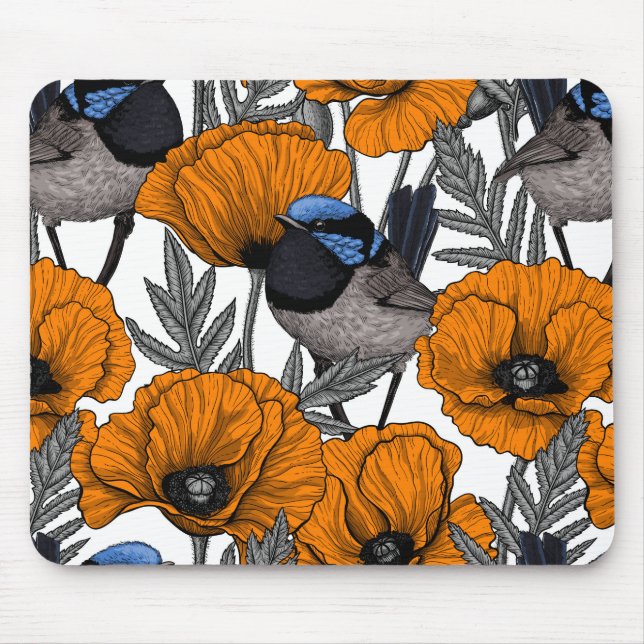 Tapis De Souris Fleurs et fleurs de pavot orangé 2 (Devant)