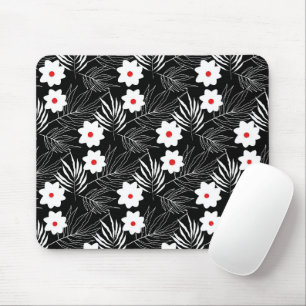 Tapis De Souris Fleurs et fougères sur fond noir