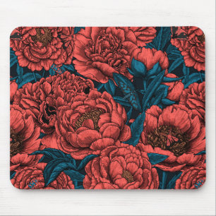 Tapis De Souris Fleurs et moisissures de pivoines rouges