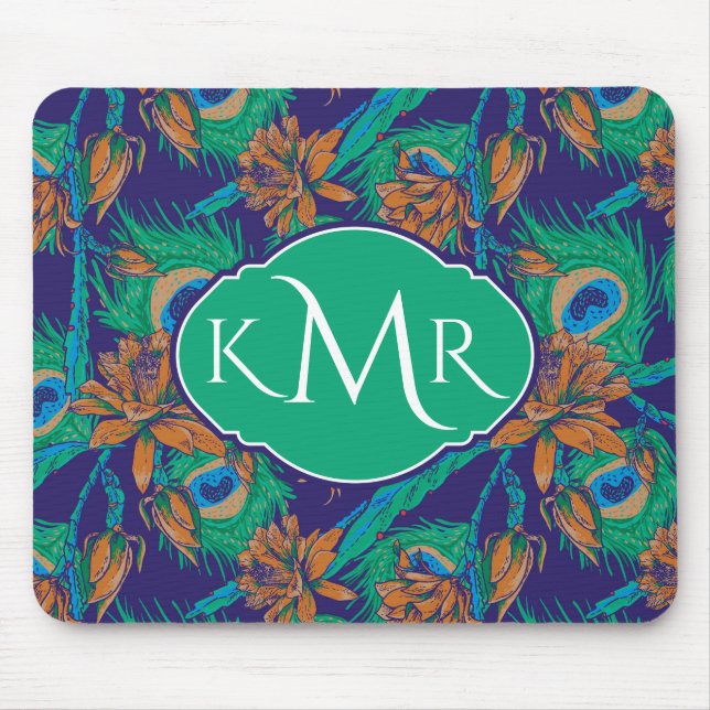 Tapis De Souris Fleurs et monogramme des plumes | (Devant)