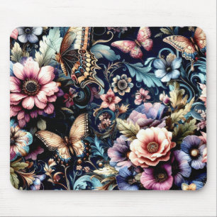 Tapis De Souris Fleurs et papillons de printemps antiques