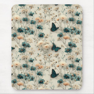 Tapis De Souris Fleurs et papillons printaniers vintage