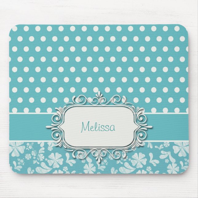 Tapis De Souris Fleurs et pois de turquoise (Devant)